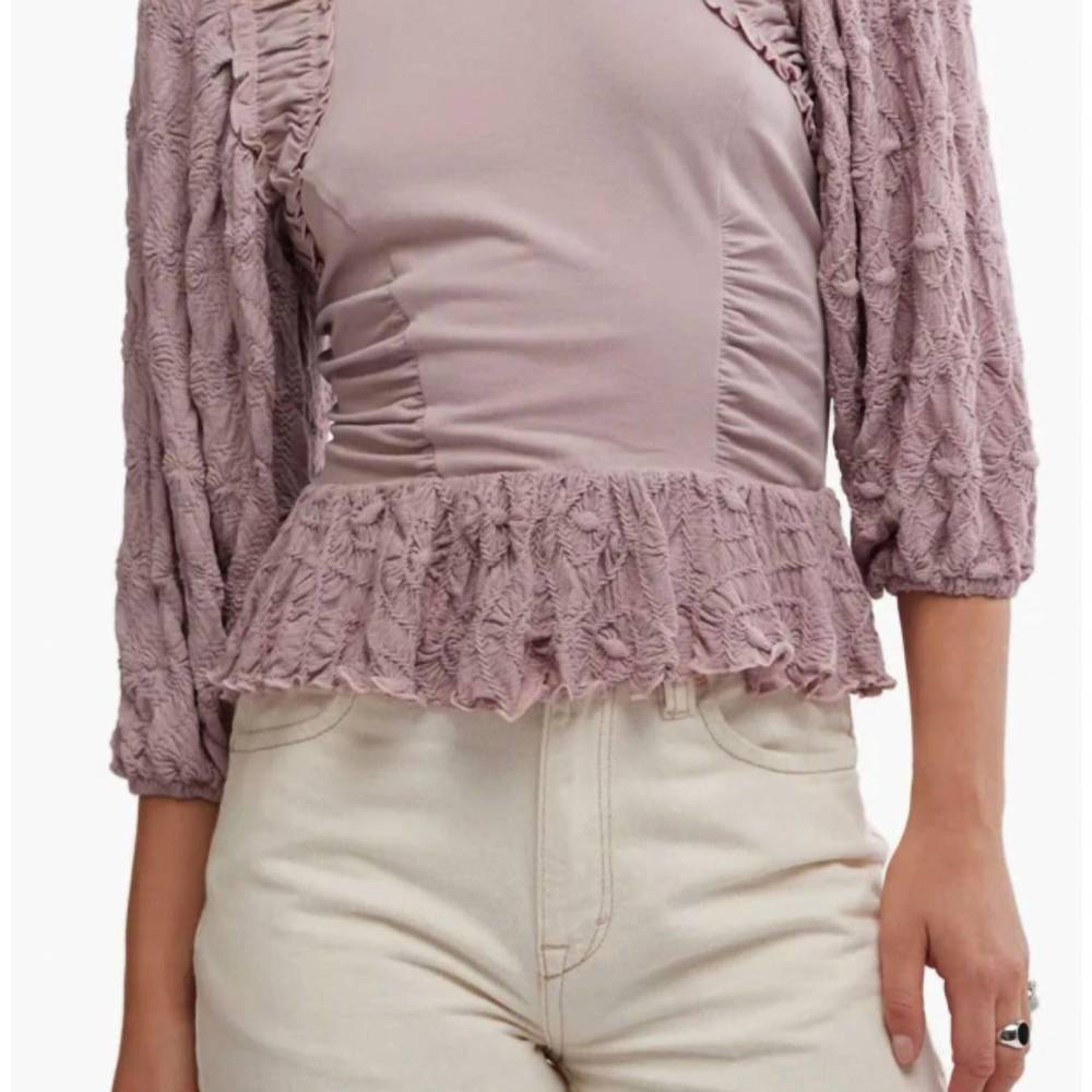 Free People Mauve Textured Ruffle Peplum Top